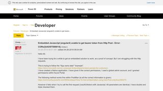 Embedded Javascript (angular4) unable to get beare... - Microsoft ...