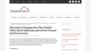 Changes to Office 365 IP Addresses and Urls for Firewalls and Proxies