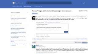 You can't log in at the moment. I can't login to my account | Facebook ...