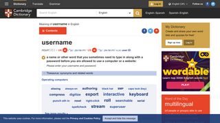 USERNAME | meaning in the Cambridge English Dictionary