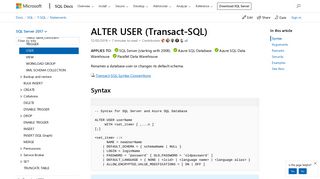 ALTER USER (Transact-SQL) - SQL Server | Microsoft Docs