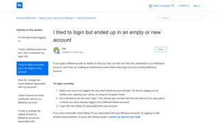 I tried to login but ended up in an empty or new account – Behance ...