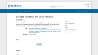 Bounded confidence and Social networks | BibSonomy
