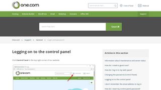 Logging on to the control panel – Support | One.com