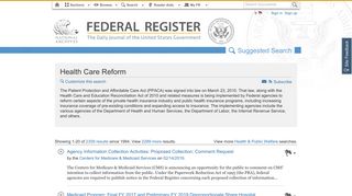 Federal Register :: Suggested Search - Health Care Reform