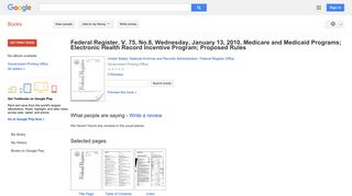 Federal Register, V. 75, No.8, Wednesday, January 13, 2010, Medicare ...