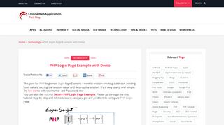 PHP Login Page Example with Demo - OnlineWebApplication