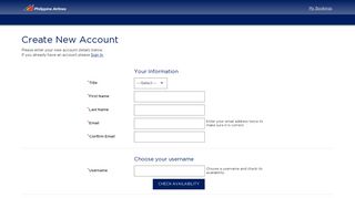 Create New Account - Philippine Airlines