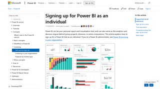 Sign up for Power BI as an individual - Power BI | Microsoft Docs
