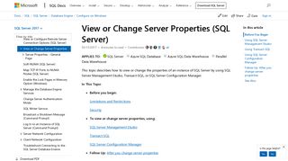 View or Change Server Properties (SQL Server) - Microsoft Docs