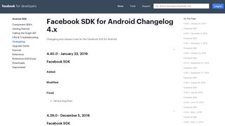 Changelog - Android SDK - Facebook for Developers