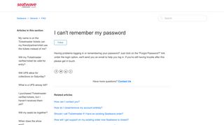 I can't remember my password – Seatwave
