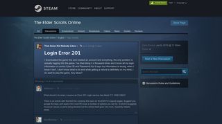 Login Error 201 :: The Elder Scrolls Online English - Steam Community