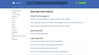 Extra Security Features | Facebook Help Center | Facebook