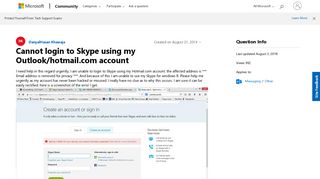 Cannot login to Skype using my Outlook/hotmail.com account ...