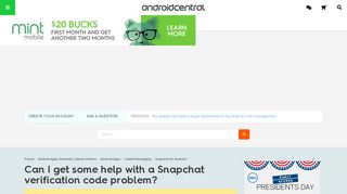 Can I get some help with a Snapchat verification code problem ...