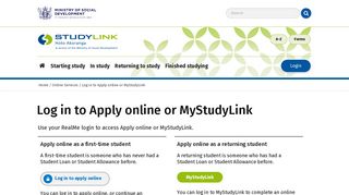 Log in to Apply online or MyStudyLink - StudyLink