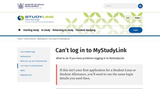 Can't log in to MyStudyLink - StudyLink