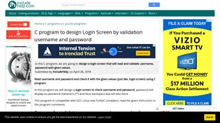 C program to design Login Screen by validation username and ...