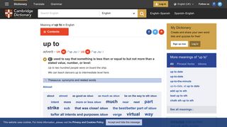 UP TO | meaning in the Cambridge English Dictionary