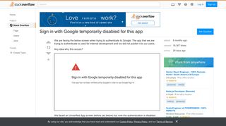 Sign in with Google temporarily disabled for this app - Stack Overflow