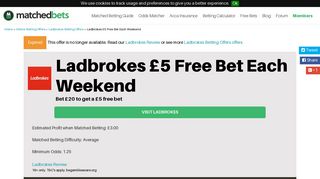 Ladbrokes £5 Free Bet Each Weekend, The Grid, MatchedBets.com