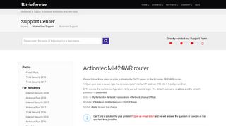 Actiontec MI424WR router - Bitdefender