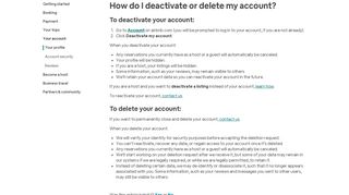 How do I deactivate or delete my account? | Airbnb Help Center