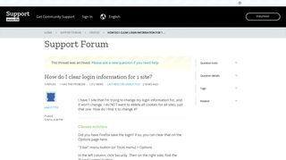 How do I clear login information for 1 site? | Firefox Support Forum ...