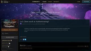 LoL Client stuck at Authenticating? - League of Legends Boards