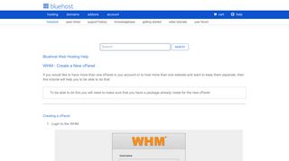 WHM - Create a New cPanel - Bluehost Control Panel