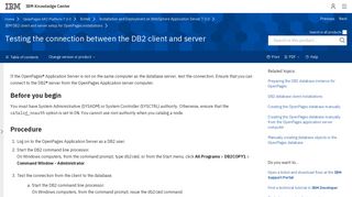 Testing the connection between the DB2 client and server - IBM