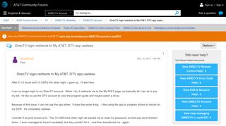 DirecTV login redirects to My AT&T. DTV app usele... - AT&T ...