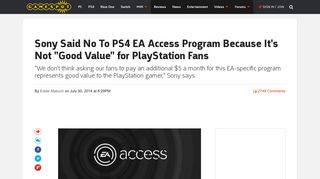 Sony Said No To PS4 EA Access Program Because It's Not 
