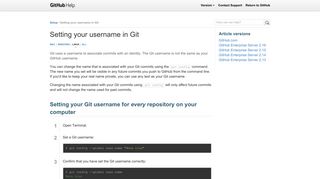 Setting your username in Git - User Documentation - GitHub Help