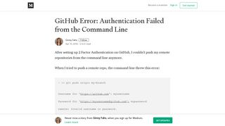 GitHub Error: Authentication Failed from the Command Line - Medium