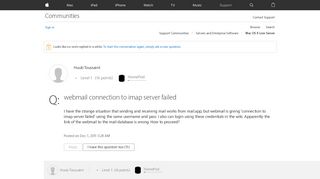 webmail connection to imap server failed - Apple Community