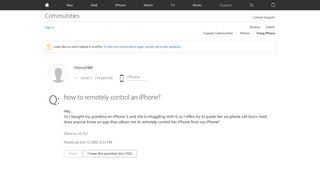 how to remotely control an iPhone? - Apple Community - Apple ...