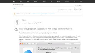 failed iCloud login on Macbook pro with c… - Apple Community
