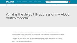 What is the default IP address of my ADSL router/modem? | D-Link UK