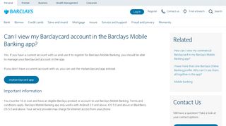 Can I view my Barclaycard account in the Barclays Mobile Banking app?