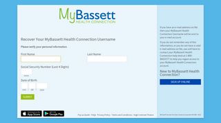 MyBassett Health Connection - Login Recovery Page