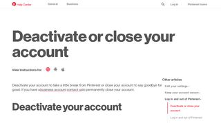 Deactivate or close your account | Pinterest help