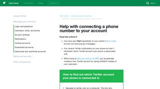 Help with connecting a phone number to your account
