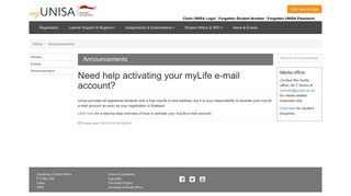 Need help activating your myLife e-mail account? - Unisa