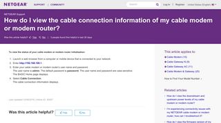 How do I view the cable connection information of my cable modem or ...