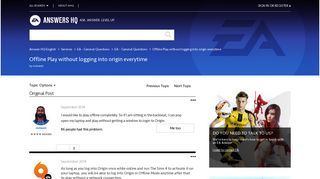 Offline Play without logging into origin everytime - Answer HQ
