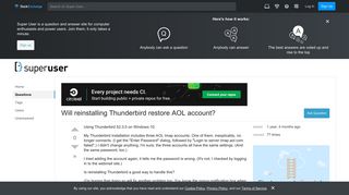Will reinstalling Thunderbird restore AOL account? - Super User