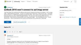 outlook 2016 won't connect to aol imap server - Microsoft Community