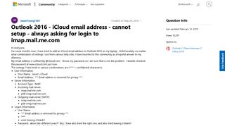 Outlook 2016 - iCloud email address - cannot setup - always asking ...